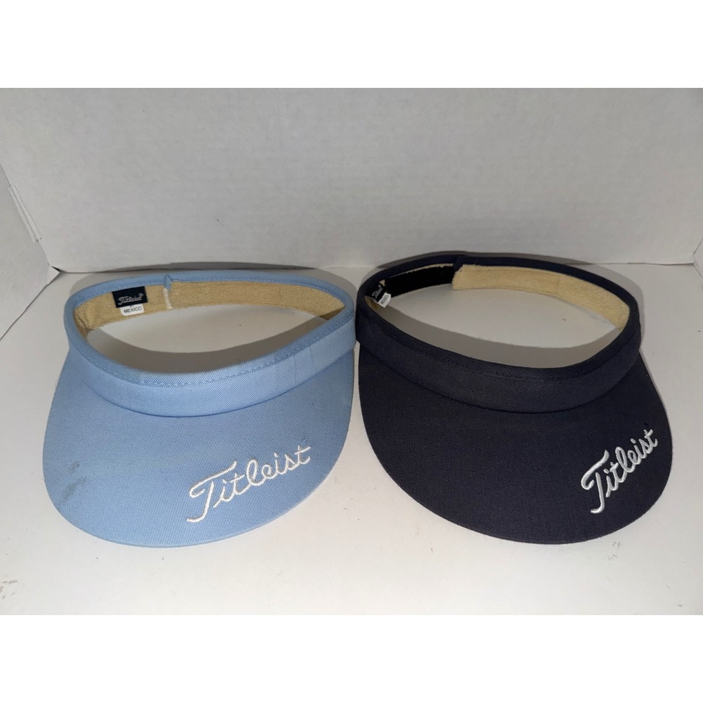 Vintage Titleist Golf 2 Visors Adjustable Navy Blue Light Blue Script Logo Hat